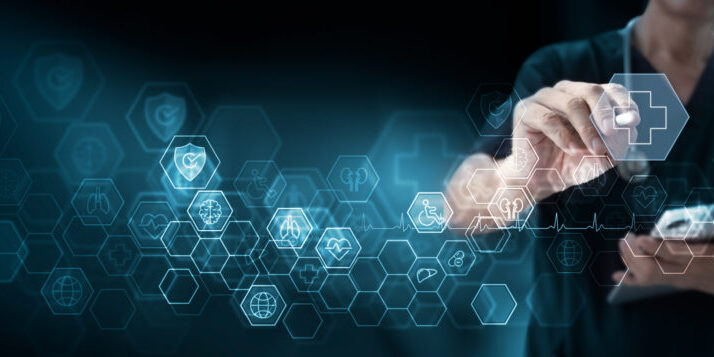 Medical technology, Doctor using digital tablet touching on global medical healthcare network connection on modern futuristic hospital background, Medicine, online health technology, telemedicine Medical technology, Doctor using digital tablet touching on global medical healthcare network connection on modern futuristic hospital background, Medicine, online health technology, telemedicine